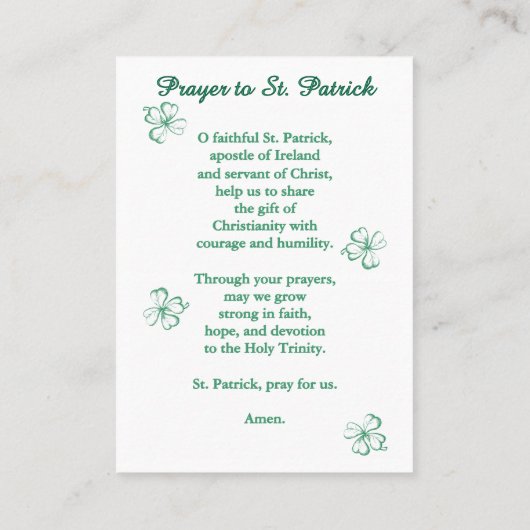 Saint Patrick Devotional Prayer Card プレイスカード (裏面)