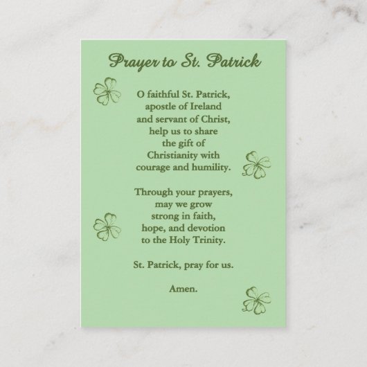 Saint Patrick Prayer Card – Catholic Devotional プレイスカード (裏面)