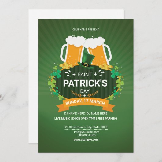 Saint Patrick’s Day Party Invitation 招待状 (正面/裏面)
