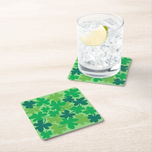 Saint Patrick’s Day Shamrock Clovers Paper Coaster スクエアペーパーコースター (インサイチュ)