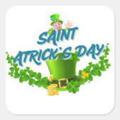 Saint Patrick’s Day Shirt – Lucky Leprechaun Hat & スクエアシール (正面)