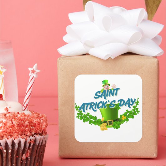 Saint Patrick’s Day Shirt – Lucky Leprechaun Hat & スクエアシール (パーティー)