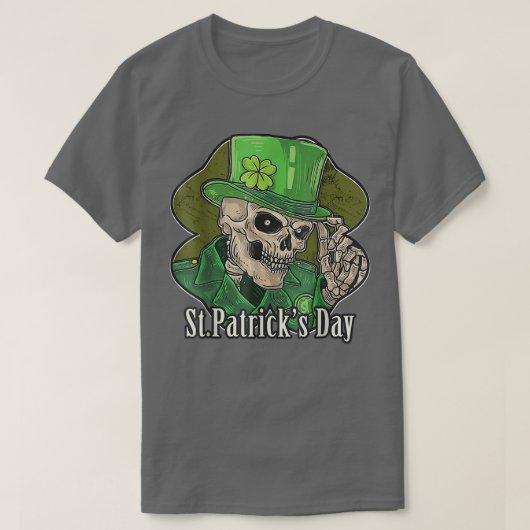 Saint Patrick S Day Skeleton Green Hat With Clover Tシャツ (デザイン正面)