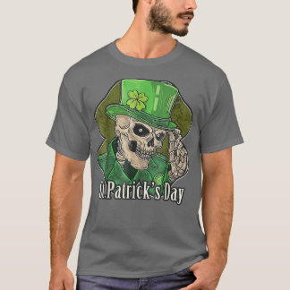 Saint Patrick S Day Skeleton Green Hat With Clover Tシャツ