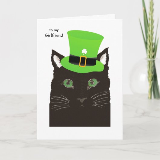 Saint patricks dayさん帽子のガールフレンド黒猫さん カード (正面)