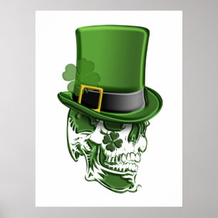 Saint patricks dayの小妖精の帽子およびスカルポスター ポスター
