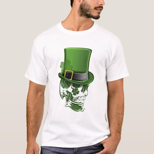 Saint patricks dayの小妖精の帽子およびスカルT-Shir Tシャツ (正面)