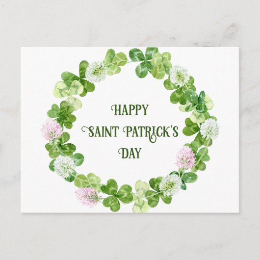 Saint patricks dayクローバーウォーターカラーリース ポストカード (正面)