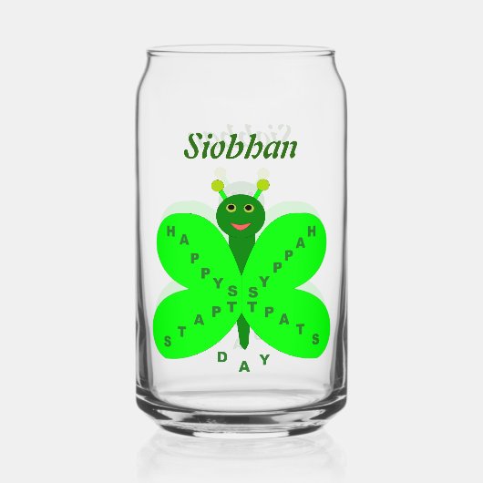 Saint patricks dayバタフライ名前をカスタムする ガラス缶 (正面)
