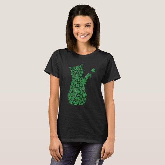 Saint Patrick's Day Cat Shamrock Kitten Tシャツ (正面フル)