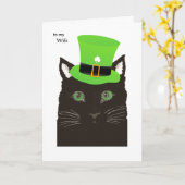 Saint Patrick's Day for Wife - Black Cat Green Hat カード (黄色い花)