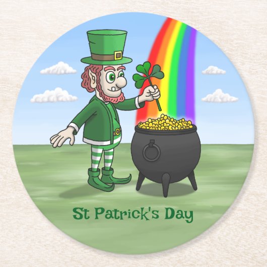 Saint Patrick's Day Leprechaun ラウンドペーパーコースター (正面)
