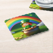 Saint Patrick's Day Leprechaun in Pot of Gold ペーパーコースター (アングル)