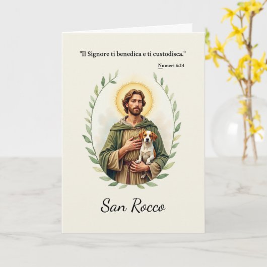 Saint Rocco Italian Religious Scripture Blessing カード (黄色い花)