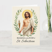 Saint Sebastian Feast Day Blessings Leafy Wreath カード (正面)