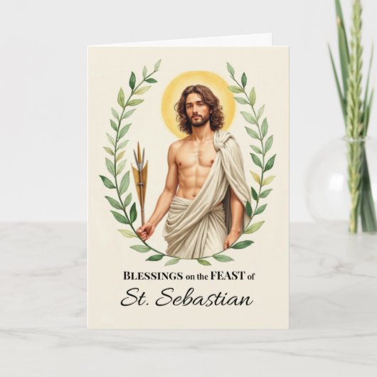 Saint Sebastian Feast Day Blessings Leafy Wreath カード (正面)