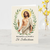 Saint Sebastian Feast Day Blessings Leafy Wreath カード (黄色い花)