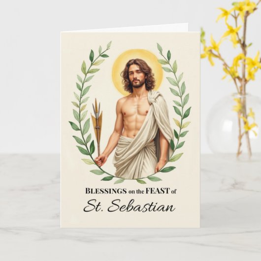 Saint Sebastian Feast Day Blessings Leafy Wreath カード (黄色い花)