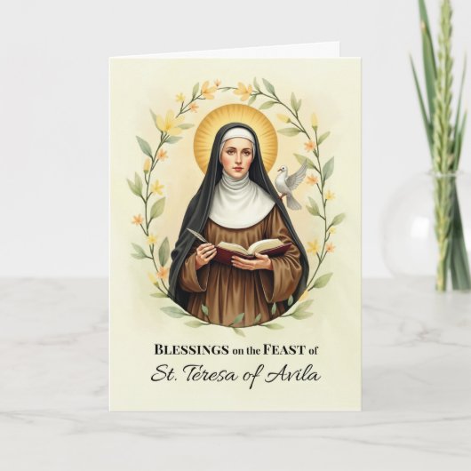 Saint Teresa of Avila Feast Day Blessings Floral W カード (正面)