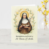 Saint Teresa of Avila Feast Day Blessings Floral W カード (黄色い花)