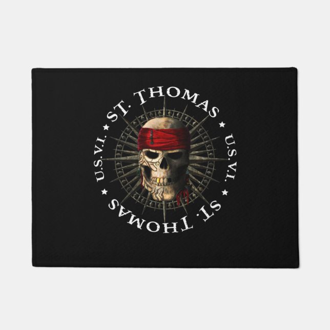 Saint Thomas USVI Pirate Skull ドアマット (正面)