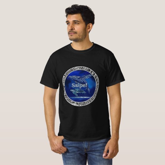 Saipe Tonga Off grid Pacific island whale turtle Tシャツ (正面フル)