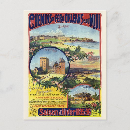 Saison d'hiver 1895/96フランスヴィンテージポスター ポストカード (正面)