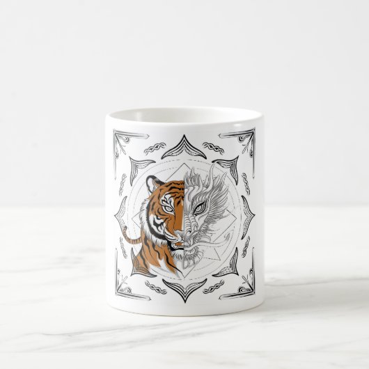 Sak Yant Tigerドラゴンマグに変形 コーヒーマグカップ (中央)