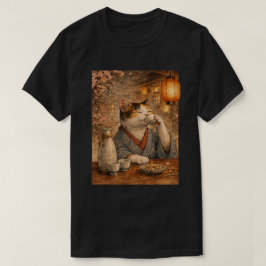 Sake-Drinking Cat in Japanese Teahouse Tシャツ