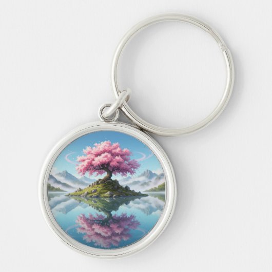 Sakora tree in In the middle of a lake.mountains キーホルダー (正面)