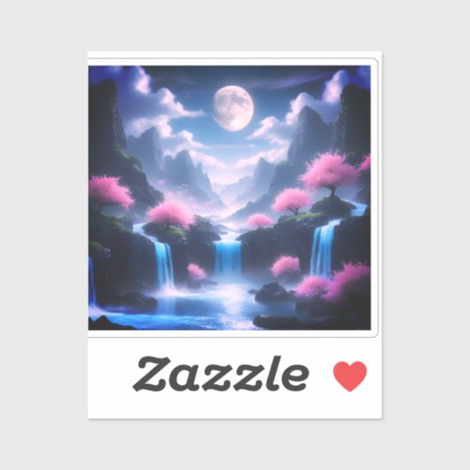 Sakora tree-Moonlit Waterfall with Cherr-pink シール (シート)