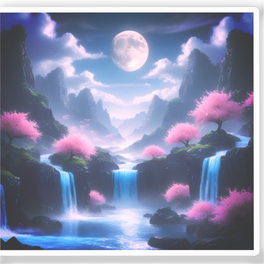 Sakora tree-Moonlit Waterfall with Cherr-pink シール (正面)