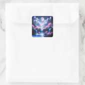 Sakora tree-Moonlit Waterfall with Cherr-pink スクエアシール (バッグ)