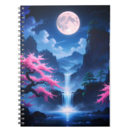 Sakora tree-Moonlit Waterfall with Cherr-pink ノートブック