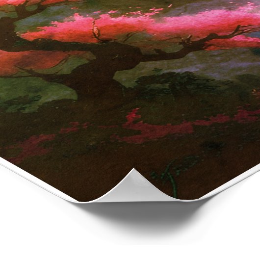 Sakora tree-Moonlit Waterfall with Cherr-pink ポスター (角)