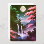 Sakora tree-Moonlit Waterfall with Cherr-pink 招待状 (正面/裏面)