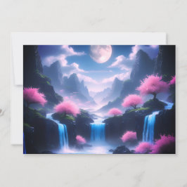 Sakora tree-Moonlit Waterfall with Cherr-pink 招待状