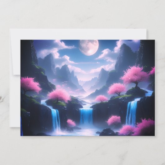 Sakora tree-Moonlit Waterfall with Cherr-pink 招待状 (正面)