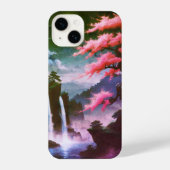 Sakora tree-Moonlit Waterfall with Cherr-pink iPhoneケース (裏面)