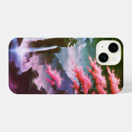 Sakora tree-Moonlit Waterfall with Cherr-pink iPhoneケース (裏面横)