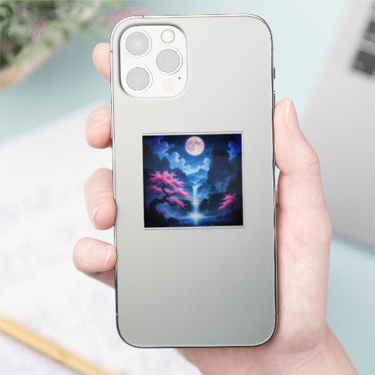 Sakora tree -Moonlit Waterfall with Cherry-nature シール (スマートフォン)