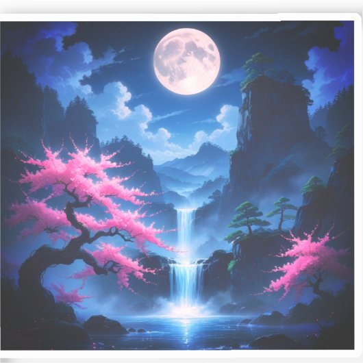 Sakora tree -Moonlit Waterfall with Cherry-nature シール (正面)