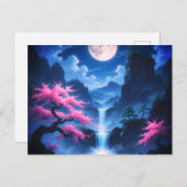 Sakora tree -Moonlit Waterfall with Cherry-nature ポストカード (正面/裏面)