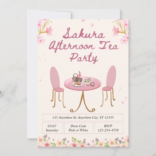 Sakura Afternoon Tea Party Invitation 招待状 (正面)