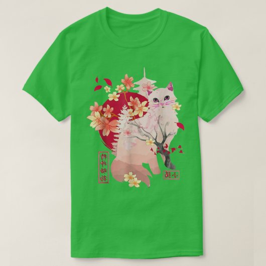 Sakura cat Tree Blossoms Japanese art Retro 80s Ja Tシャツ (デザイン正面)