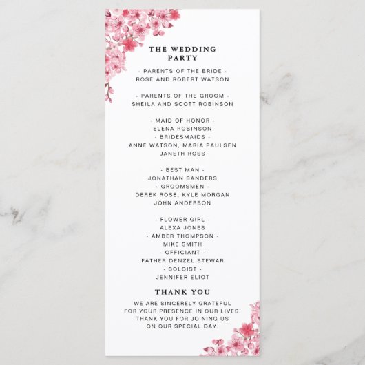 Sakura – Cherry Blossom Sakura Wedding  プログラム (裏面)