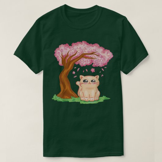 Sakura Cute Cat Kawaii Japanese Cherry Blossom Ani Tシャツ (デザイン正面)