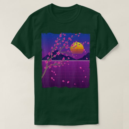 Sakura Flower Japan 80s Vaporwave Sunset Cherry Bl Tシャツ (デザイン正面)