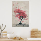 Sakura in the Wind – Japanese Cherry Blossom Paint ポスター (キッチン)