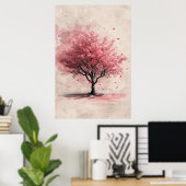 Sakura in the Wind – Japanese Cherry Blossom Paint ポスター (ホームオフィス)